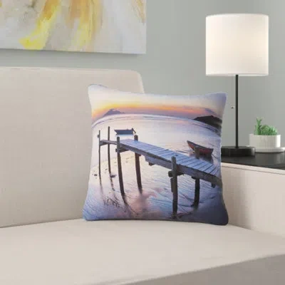 Design Art Old Wooden Pier At Sunset - Sea & Shore Printed Pillow