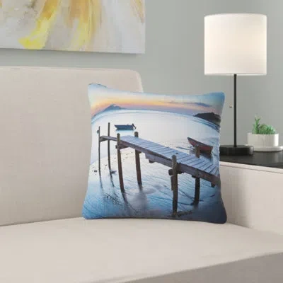 Design Art Old Wooden Pier In Bright Sea - Sea & Shore Printed Pillow