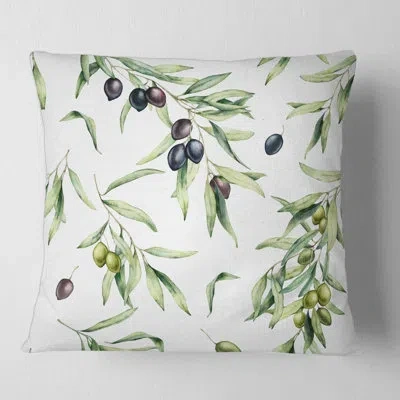 Design Art Olive Branches And Leaves Square Pillow Cover & Insert In Green