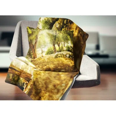 Design Art Olive Trees - Landscape Printed Throw Pillow In Green;yellow