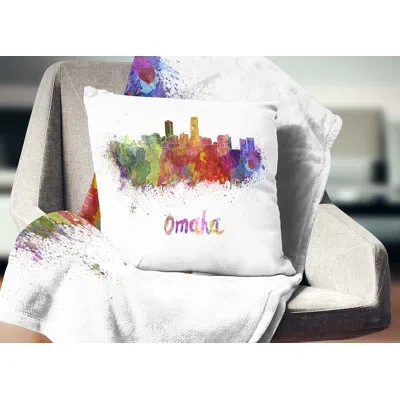Design Art Omaha Skyline - Cityscape Printed Pillow In Yellow;purple