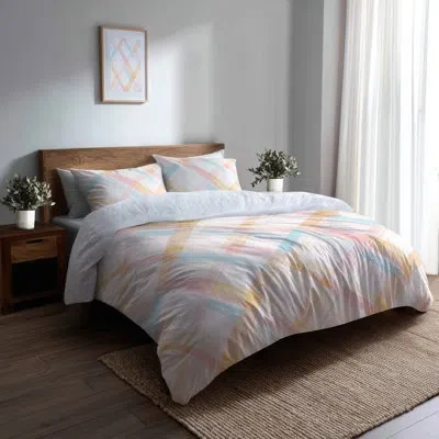 Design Art Ombre Bedding Set 4 Pcs - Blue Spring Plaid Bed Comforter Set In Blue;orange