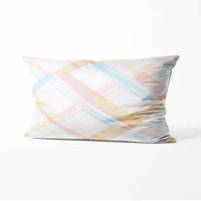 Design Art Ombre Throw Pillow - Blue Spring Plaid Printed Cushion In Blue;orange