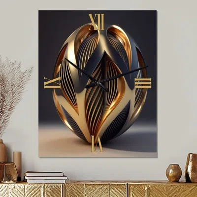 Design Art Op-art Retro Gold Geometric Dimensions V - Abstract  Metal Wall Clock