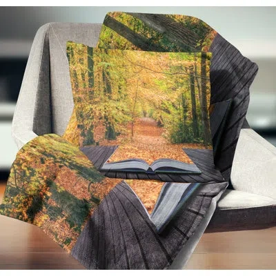 Design Art Open Book In Autumn - Landscape Printed Pillow In Green;yellow
