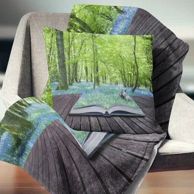 Design Art Open Book To Green Forest - Landscape Printed Pillow In Green;gray