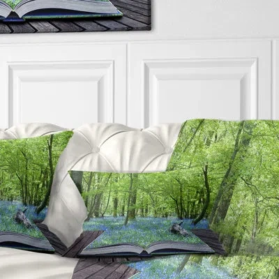 Design Art Open Book To Green Forest - Landscape Printed Throw Pillow