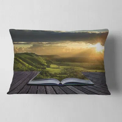 Design Art Open Book To Green Valley - Landscape Printed Throw Pillow