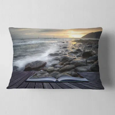 Design Art Open Book To The Evening Sea - Landscape Printed Throw Pillow