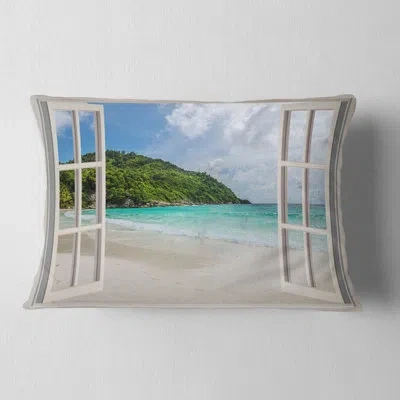 Design Art Open Window To Calm Seashore - Sea & Shore Printed Throw Pillow