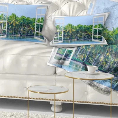 Design Art Open Window To Seashore Palms - Sea & Shore Printed Throw Pillow