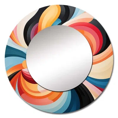 Design Art Opt Art Chromatic Elixir Vii - Op Art Wall Mirror, Modern Decorative Mirror, Printed Metal Art In Blue;orange;yellow