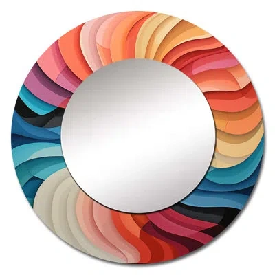 Design Art Opt Art Chromatic Elixir Viii - Op Art Mirror, Modern Round Unique Wall Mirror, Printed Metal Art In Blue;orange;pink