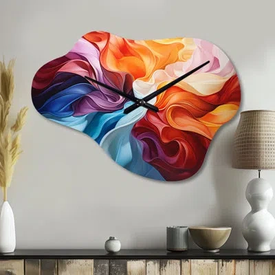 Design Art Opt Art Dynamic Chromatics - Op Art Asymmetrical Metal Wall Clock, Modern Cloud Clock Print In Multi-color