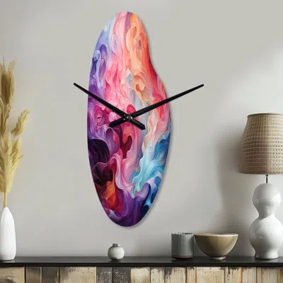 Design Art Opt Art Radiant Spectrum Ii - Op Art Curved Metal Clocks, Modern Asymmetrical Metal Wall Clock Print In Multi-color
