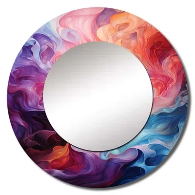 Design Art Opt Art Radiant Spectrum Ii - Op Art Unique Wall Mirror, Modern Round Mirror, Printed Metal Art In Multi-color