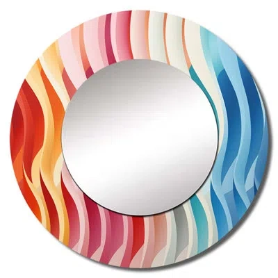 Design Art Opt Art Straight Line Delirum Iii - Op Art Decorative Wall Mirror, Modern Large Round Mirror, Printe In Multi-color