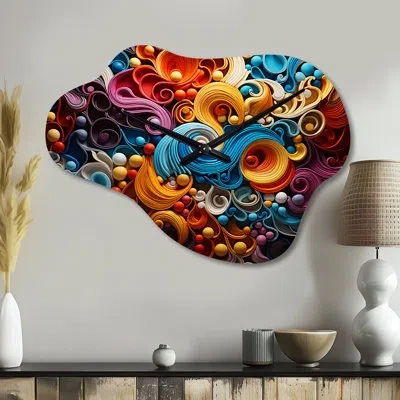 Design Art Opt Art Vibrant Illusions I - Op Art Cloud Metal Wall Clock, Modern Asymmetrical Wall Clock Print In Multi-color