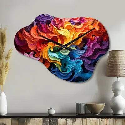 Design Art Opt Art Vibrant Illusions Ii - Op Art Cloud Metal Clock, Modern Asymmetrical Metal Clock Print In Multi-color