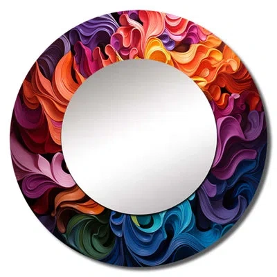 Design Art Opt Art Vibrant Illusions Ii - Op Art Decorative Wall Mirror, Modern Round Mirror, Printed Metal Art In Multi-color