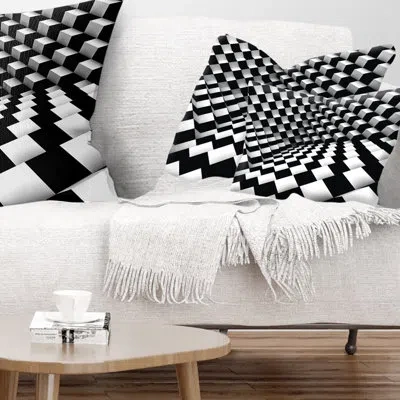 Design Art Optical Black And White Pattern - Abstract Printed Throw Pillow