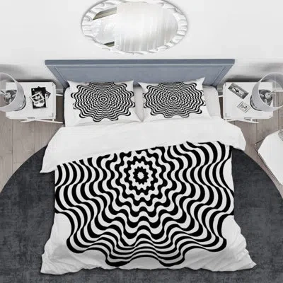 Design Art Optical Illusion Spiral - Modern Duvet Cover Set - Microfiber Polyester In Black