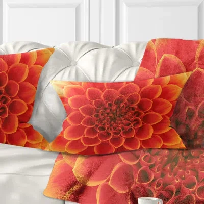Design Art Orange Abstract Flower Petals - Floral Printed Throw Pillow