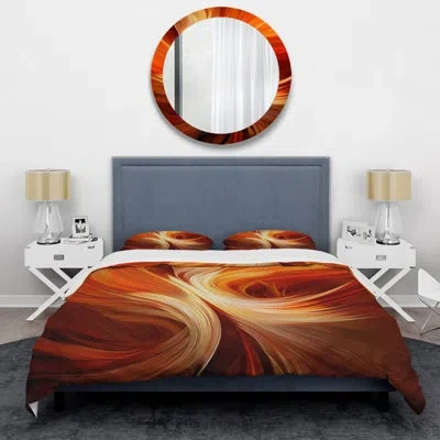 Design Art Orange Abstract Warm Fractal Design Vi - Abstract Duvet Cover Set - Microfiber Polyester