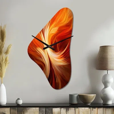 Design Art Orange Abstract Warm Fractal Design Vi - Fractals Irregular Shape Metal Wall Clock, Orange Asymmetri
