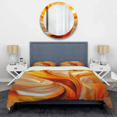 Design Art Orange Abstract Warm Fractal Design Vii - Abstract Duvet Cover Set - Microfiber Polyester