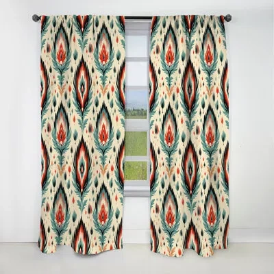 Design Art Orange And Beige Artisan Ikat Heritage - Ikat Curtain - Blackout Ikat Curtain - 1 Panels In Beige;orange