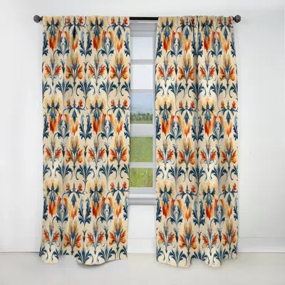 Design Art Orange And Blue Ikat Facade Splendor - Ikat Curtain - Blackout Ikat Curtain - 1 Panels In Blue;orange