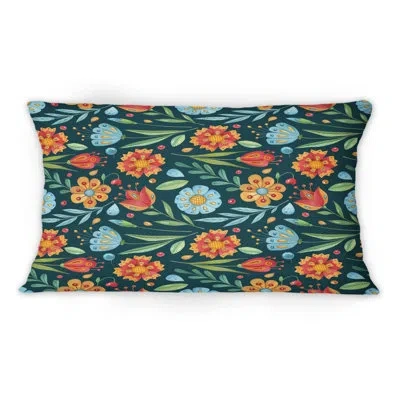 Design Art Orange And Blue Retro Flower Pattern - Patterned Printed Throw Pillow 1