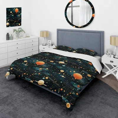 Design Art Orange And Blue Science Fiction Spots Duvet Cover Set In Orange;teal