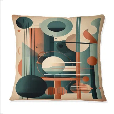Design Art Orange And Green Mid Century Momentum Iv - Abstract Midcentury Printed Throw Pillow In Green;orange