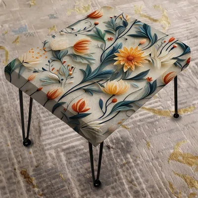 Design Art Orange And Green Tranquil Flowers Zen - Botanical Rectangle Ottoman In Green;orange