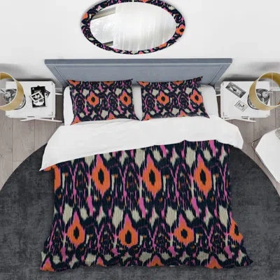 Design Art Orange And Grey Ikat Duvet Cover Set In Pink,blue,yellow