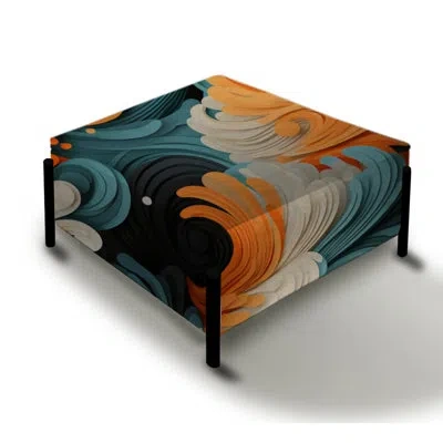 Design Art Orange And Teal Abstract Waves - Abstract Large Square Ottoman In Orange;teal