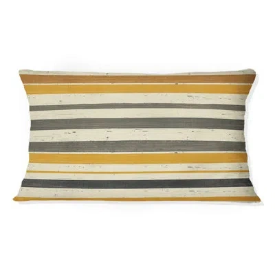 Design Art Orange Beige Mid Century Retro Stripe - Mid Century Retro Stripe Lumbar Pillow In Beige;orange