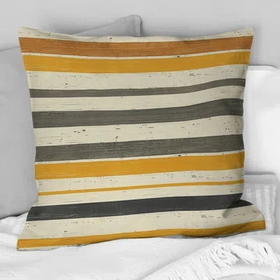 Design Art Orange Beige Mid Century Retro Stripe - Mid Century Retro Stripe Throw Pillow In Beige;orange