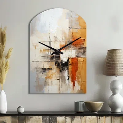 Design Art Orange Black Abstract Fractal Impressions - Fractals Arch Metal Wall Clock, Orange Asymmetrical Wall In Black;orange