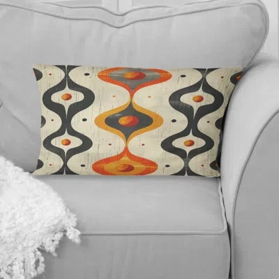 Design Art Orange Black Midcentury Charm I - Midcentury Lumbar Pillow In Black;orange