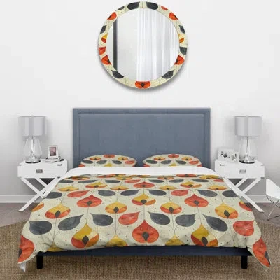 Design Art Orange Black Midcentury Charm Ii - Midcentury Duvet Cover Set In Black;orange