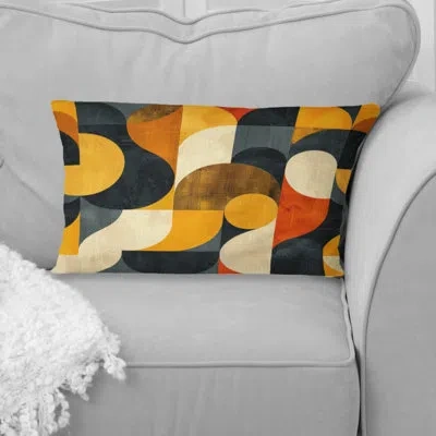 Design Art Orange Black Midcentury Geometric Shapes V - Midcentury Colors Soft Line Lumbar Pillow In Black;orange