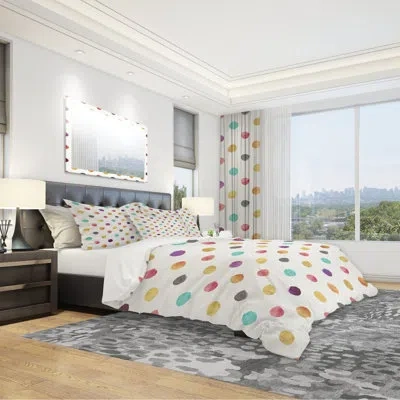 Design Art Orange Blue And Purple Polka Dot Pattern - Transitional Duvet Cover Set - Microfiber Polyester In White