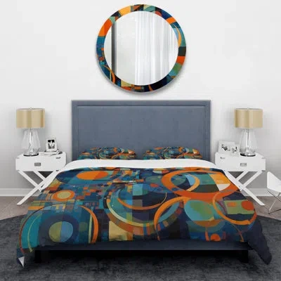 Design Art Orange Blue Geometry Unleashed Ii - Abstract Shapes Duvet Cover Set In Blue;orange