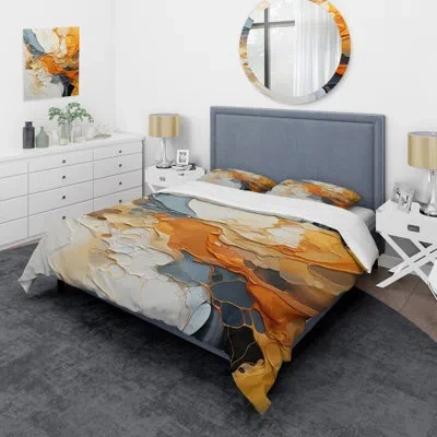 Design Art Orange Blue Line Art Abstract Expressionism - Line Art 4 Pcs Comforter Set In Blue;orange