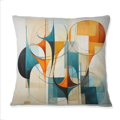 Design Art Orange Blue Mid Century Harmony In Geometry I - Abstract Midcentury Printed Throw Pillow In Blue;orange