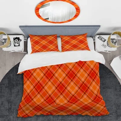 Design Art Orange Checked Tartan - Abstract Duvet Cover Set - Microfiber Polyester