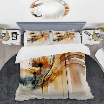 Design Art Orange Daisy Flowers Hyper Realistic Ii - Daisy Duvet Cover Set In Orange;cream